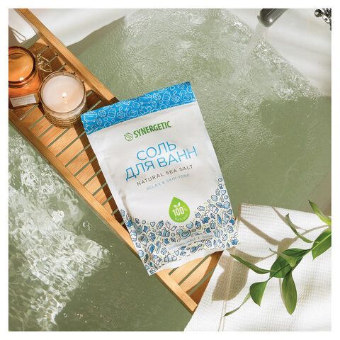 Соль для ванн 1кг SYNERGETIC "Детокс и расслабление", морская, натуральная, 300011