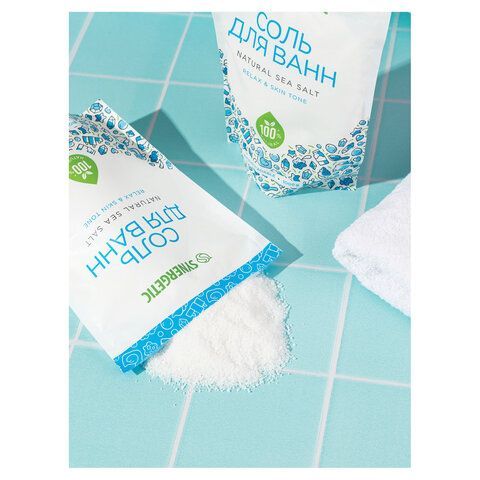 Соль для ванн 1кг SYNERGETIC "Детокс и расслабление", морская, натуральная, 300011