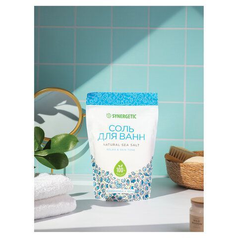 Соль для ванн 1кг SYNERGETIC "Детокс и расслабление", морская, натуральная, 300011