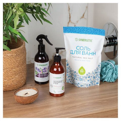 Соль для ванн 1кг SYNERGETIC "Детокс и расслабление", магниево-сульфатная с эвкалиптом, 300013