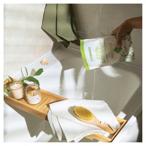 Соль для ванн 1кг SYNERGETIC "Детокс и расслабление", магниево-сульфатная с эвкалиптом, 300013