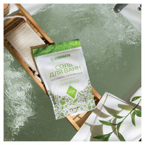 Соль для ванн 1кг SYNERGETIC "Детокс и расслабление", магниево-сульфатная с эвкалиптом, 300013