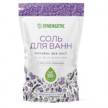 Соль для ванн 1кг SYNERGETIC "Детокс и расслабление", морская с лавандой, натуральная, 300014