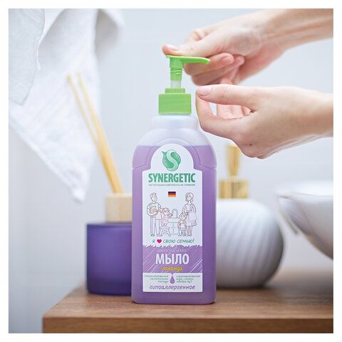 Мыло жидкое 500мл SYNERGETIC "Лаванда", гипоаллергенное, биоразлагаемое, дозатор, 105054/14