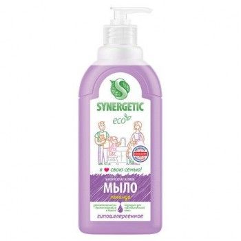 Мыло жидкое 500мл SYNERGETIC "Лаванда", гипоаллергенное, биоразлагаемое, дозатор, 105054/14