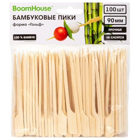 Шпажки-пики для канапе бамбуковые ГОЛЬФ 9 см, 100 шт, BOOMHOUSE 15 шт., 701962