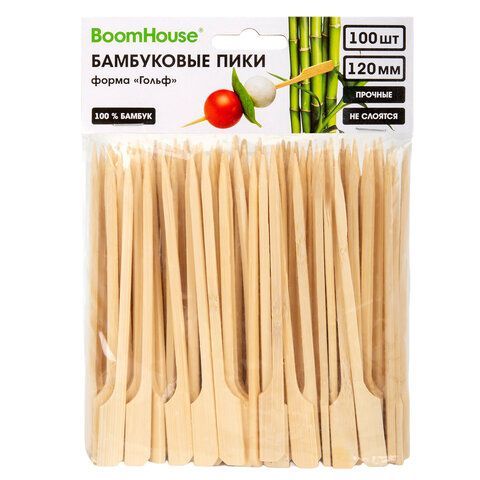 Шпажки-пики для канапе бамбуковые ГОЛЬФ 12 см, 100 шт, BOOMHOUSE 15 шт., 701963
