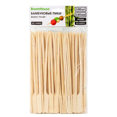 Шпажки-пики для канапе бамбуковые ГОЛЬФ 18 см, 100 шт, BOOMHOUSE 10 шт., 701965