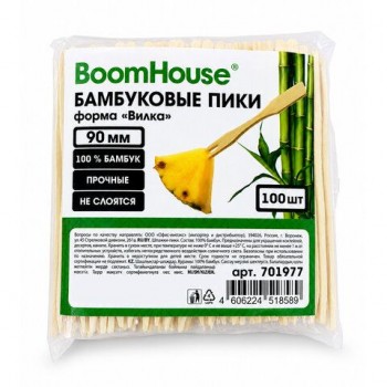 Шпажки-пики для канапе бамбуковые ВИЛКА 9 см, 100 шт, BOOMHOUSE 20 шт., 701977