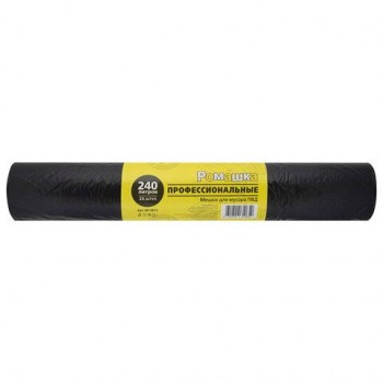 Мешки для мусора 240л черные, в рулоне 25 шт, ПВД 30 мкм, 90x130 см, РОМАШКА ПРОФИ, В, ВР-0072