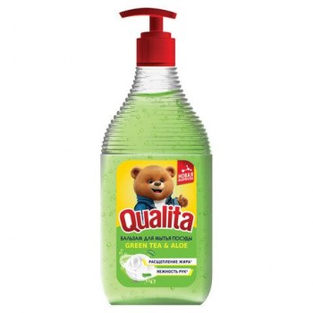 Средство для мытья посуды 500мл QUALITA "Бальзам Green tea & Aloe", дозатор, 14483