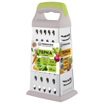 Терка 4-х сторонняя 22см, нержавеющая сталь, пластиковая ручка, прорез.основание, PRIMAURA, 702083