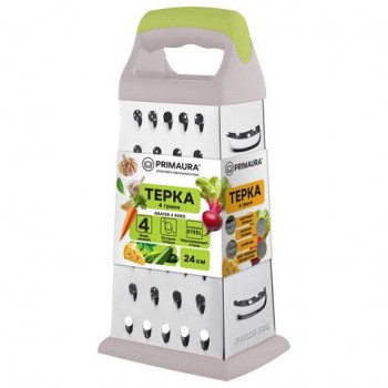 Терка 4-х сторонняя 24см, нержавеющая сталь, пластиковая ручка, прорез.основание, PRIMAURA, 702084