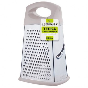 Терка 4-х сторонняя с контейнером, 23,5 см, нержавеющая сталь, пластиковая ручка, PRIMAURA, 702087