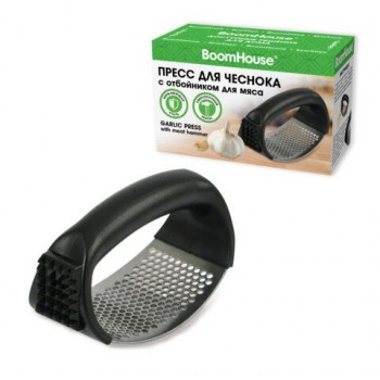 Пресс для чеснока с отбойником для мяса, нержавеющая сталь + пластик, черный, BOOMHOUSE 10 шт., 702094