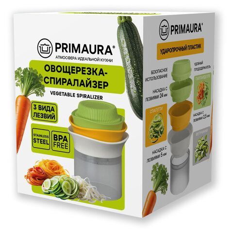 Овощерезка-спиралайзер 3-в-1, ручная, нержавеющая сталь, PRIMAURA, 702098