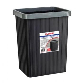 Мусорное ведро КОМПЛЕКТ с ободком-держателем мешков, прямоугольное, 13 литров, черное, LAIMA, 702295