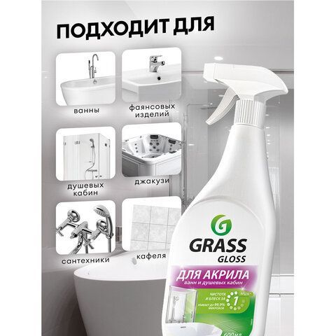 Средство для чистки акриловых ванн и душевых 600мл GRASS GLOSS ДЛЯ АКРИЛА, распылитель, 126059