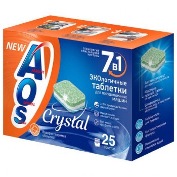 Таблетки для посудомоечных машин 25шт AOS 7в1 Crystal Complete, ш/к 05908, 362-5