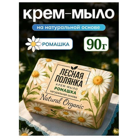 Мыло-крем туалетное 90г ЛЕСНАЯ ПОЛЯНКА "Ромашка", натуральная основа, ш/к 94899, 1100-2