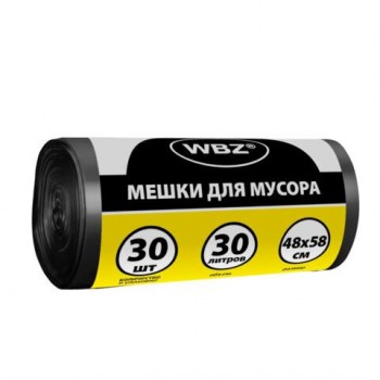 Мешки для мусора 30л черные в рулоне 30 штук, ПНД 10 мкм, 48x58см, WBZ 26 шт. (ВБЗ), 702651