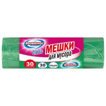Мешки для мусора 30л зеленые в рулоне 30 штук, ПНД 10 мкм, 50x60см, серия Classic, BOOMHOUSE 20 шт., 702652