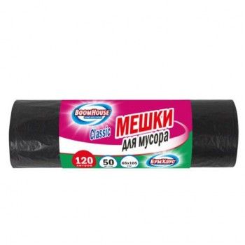 Мешки для мусора 120л черные в рулоне 50 штук, ПВД 23 мкм, 65x105см, BOOMHOUSE, 702670