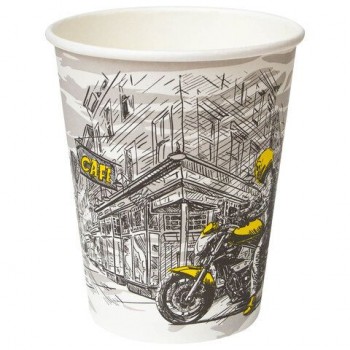 Стакан одноразовый бумажный 250/273мл d-80мм с печатью, ГОРОД, КОМПЛЕКТ 50шт, WELDAY, 702695