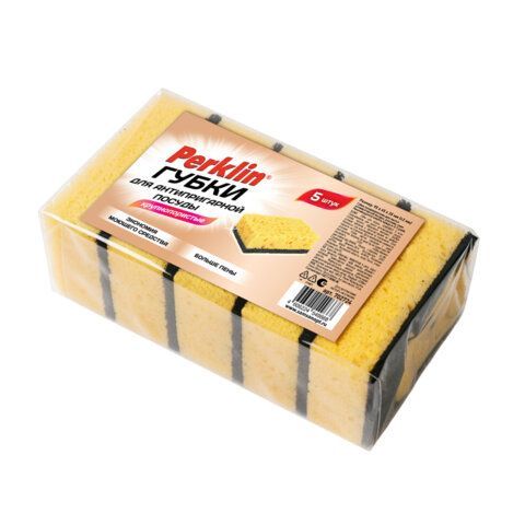 Губки для антипригарной посуды 9,5х6,5х3,5см, КОМПЛЕКТ 5 штук, PERKLIN 18 шт. (ПЕРКЛИН), 702724