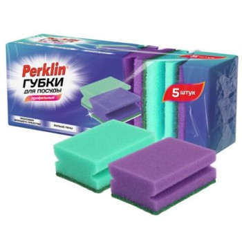 Губки для посуды 8х6х4см, ПРОФИЛЬНЫЕ, КОМПЛЕКТ 5 штук, поролон/абразив, PERKLIN 19 шт. (ПЕРКЛИН), 702730