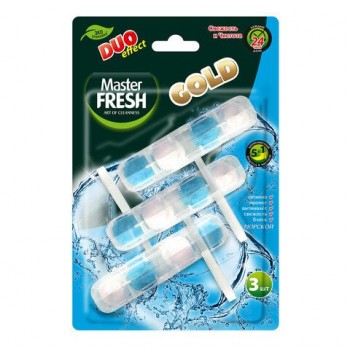 Блок туалетный подвесной твердый 3шт x 50г MASTER FRESH GOLD DUO EFFECT 5в1 "Морской", С0007434