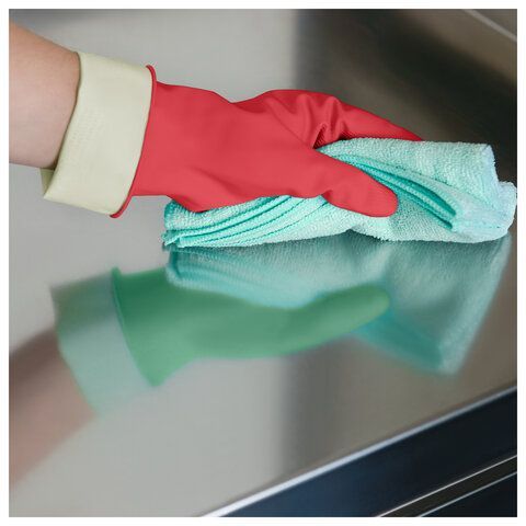 Перчатки VILEDA многоцелевые латексные МНОГОРАЗОВЫЕ х/б напыление ПРОЧНЫЕ M (средний) красный 174343