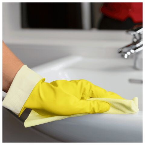 Перчатки VILEDA многоцелевые латексные МНОГОРАЗОВЫЕ х/б напыление, ПРОЧНЫЕ, S (малый) желтый, 174369