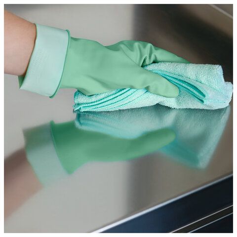 Перчатки VILEDA многоцелевые латексные МНОГОРАЗОВЫЕ х/б напыление, ПРОЧНЫЕ, S (малый) зеленый 174361