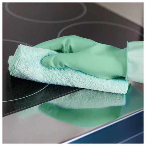 Перчатки VILEDA многоцелевые латексные МНОГОРАЗОВЫЕ х/б напыление ПРОЧНЫЕ L (большой) зеленый 174365