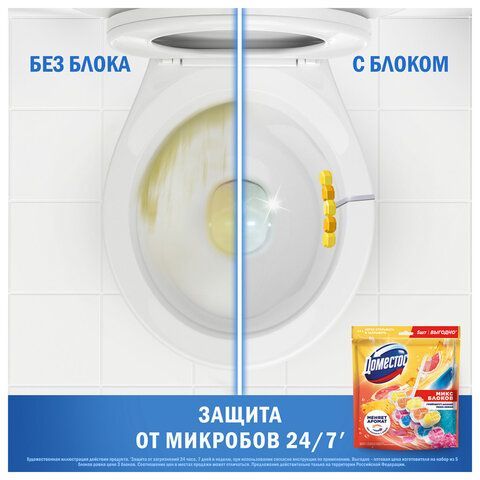 Блок туалетный подвесной твердый 2х50г+3х50г ДОМЕСТОС "Свежесть цитруса и Цветочный б