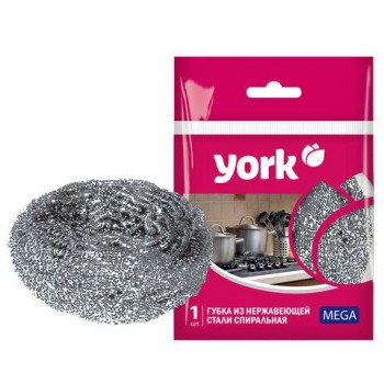 Губка (мочалка) металлическая, спиральная, 40г, МЕГА, для посуды, гриля, плиты, YORK 20 шт.,, 2030