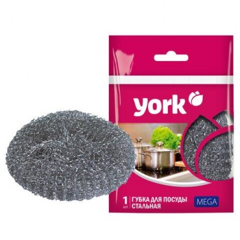 Губка (мочалка) металлическая, 40г, МЕГА, для посуды, гриля, плиты, YORK 20 шт., 003030
