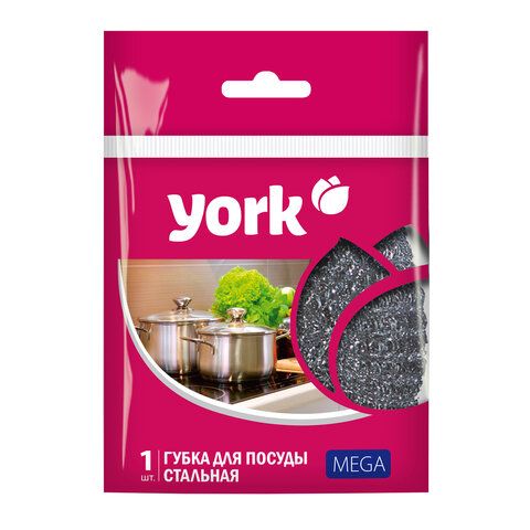 Губка (мочалка) металлическая, 40г, МЕГА, для посуды, гриля, плиты, YORK 20 шт., 003030