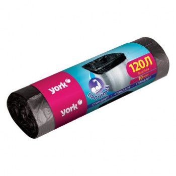 Мешки для мусора 120л, черные, в рулоне 10шт, ПНД, 13мкм, YORK 12 шт., 902150