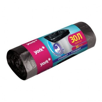 Мешки для мусора 30л, черные, в рулоне 30шт, ПНД, 6мкм, YORK 25 шт., 902130