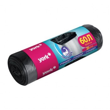 Мешки для мусора 60л, черные, в рулоне 20шт, ПНД, 6мкм, YORK 25 шт., 902140