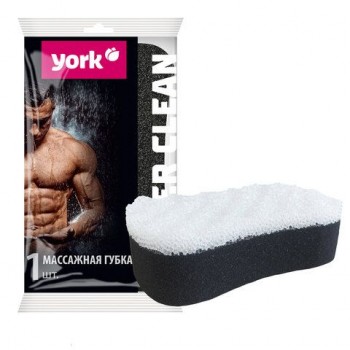 Губка для тела массажная, 16,4х9,3х5см, 18г/м3, европодвес, Black&White, YORK 20 шт., 011080