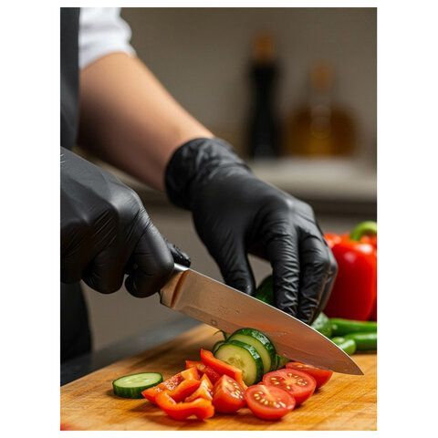 Перчатки нитриловые одноразовые PACLAN, КОМПЛЕКТ 10шт, размер M (средний), черные, шк8503, 407715