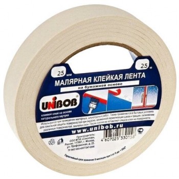 Клейкая лента малярная легкоудаляемая 25 мм х 25 м, UNIBOB 3 шт., белая, 84725