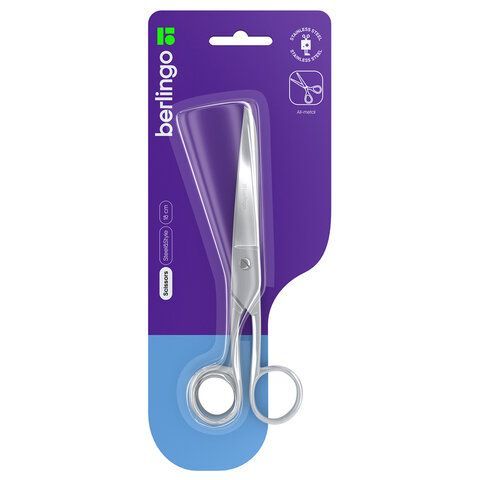 Ножницы цельнометаллические 180 мм, BERLINGO, европодвес, 256691