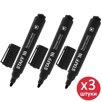 Маркер перманентный STAFF 20 шт. "Basic Budget PM-125", ЧЕРНЫЙ, КОМПЛЕКТ 3 штуки, наконечник 3 мм, 880597