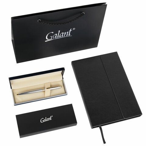 Ручка шариковая GALANT &quot;Marburg&quot;, корпус серебристый, ежедневник недатированный А5 черный, пакет, 880905