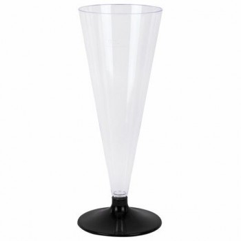 Бокал одноразовый 150 мл для шампанского КОМПЛЕКТ 6 штук, "Конус" черная низкая ножка, WELDAY, 881100