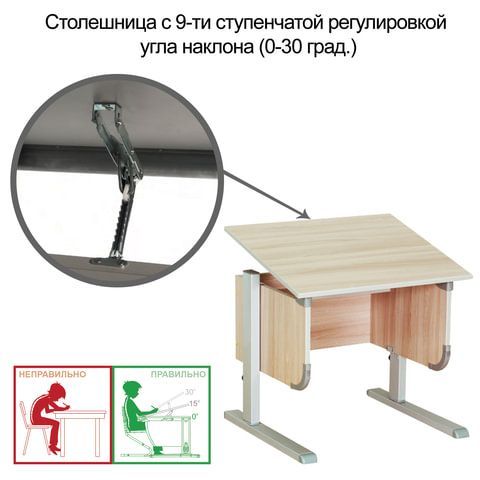 Стол-парта регулируемый &quot;ДЭМИ&quot; СУТ.28, 900х530х530-815 мм, серый/ясень (КОМПЛЕКТ)